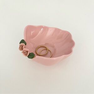 Vintage porcelain pink roses trinket jewelry dish by Newell Studios California
